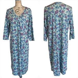 L.L.Bean Supima Cotton Blue Floral V Neck Womens Nightgown XL Pajama Cottage
